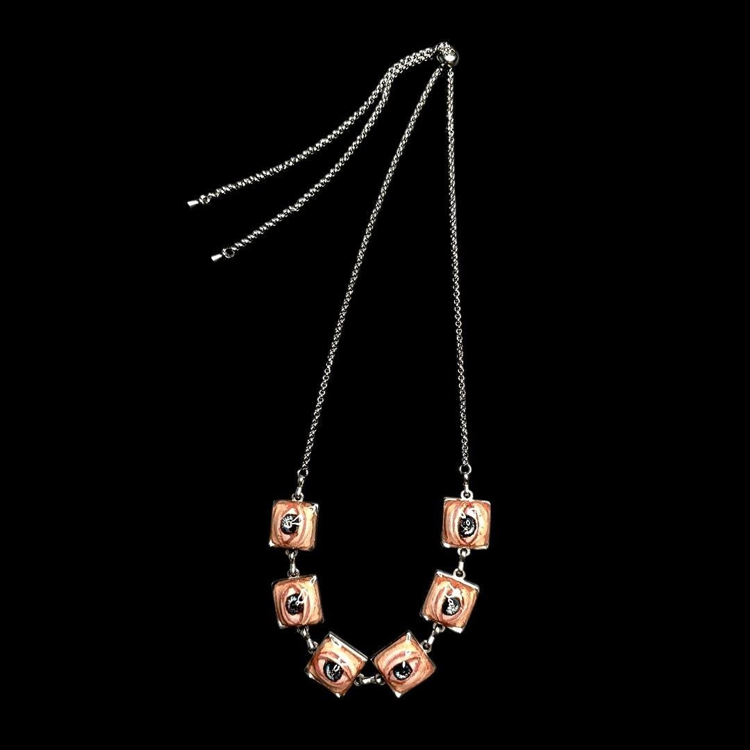 Six Eyes Necklace – Handmade Clay & Resin Surreal Statement Jewelry, Sculptural Fantasy Wearable Art with Stainless Steel Pendant / Chain