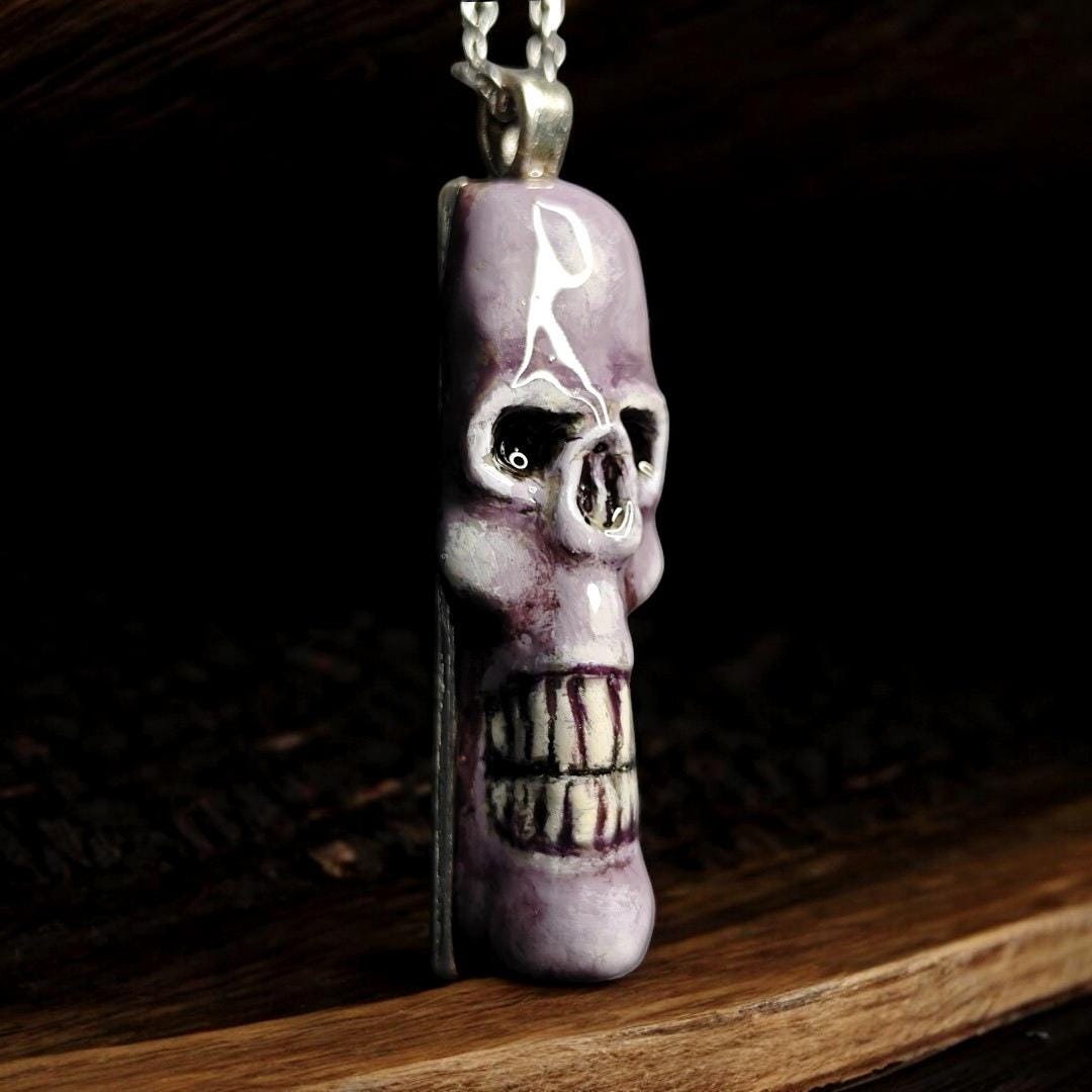 Skull Necklace – Handmade Clay & Resin Surreal Statement Jewelry, Gothic Sculptural Wearable Art with Alloy Pendant / Chain OOAK