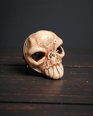 Skull Ring – Handmade Clay & Resin Surreal Statement Jewelry with Adjustable Stainless Steel Band OOAK - SAMA