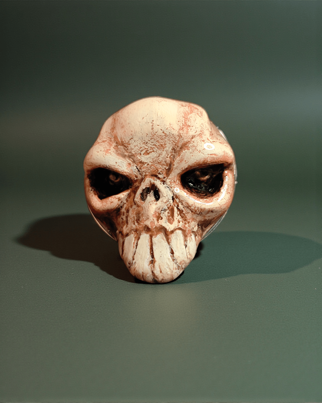 Skull Ring – Handmade Clay & Resin Surreal Statement Jewelry with Adjustable Stainless Steel Band OOAK - SAMA