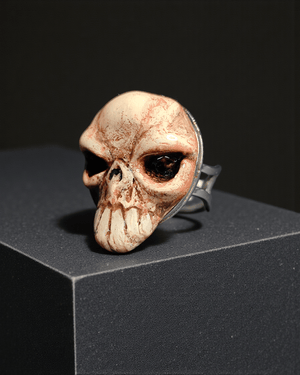Skull Ring – Handmade Clay & Resin Surreal Statement Jewelry with Adjustable Stainless Steel Band OOAK - SAMA