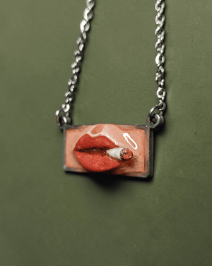 Smoking Cigar Necklace – Handmade Clay & Resin Surreal Statement Jewelry, Sculptural Fantasy Wearable Art with Stainless Steel Chain / Pendant - SAMA