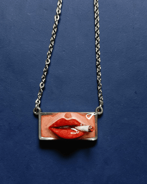Smoking Cigar Necklace – Handmade Clay & Resin Surreal Statement Jewelry, Sculptural Fantasy Wearable Art with Stainless Steel Chain / Pendant - SAMA