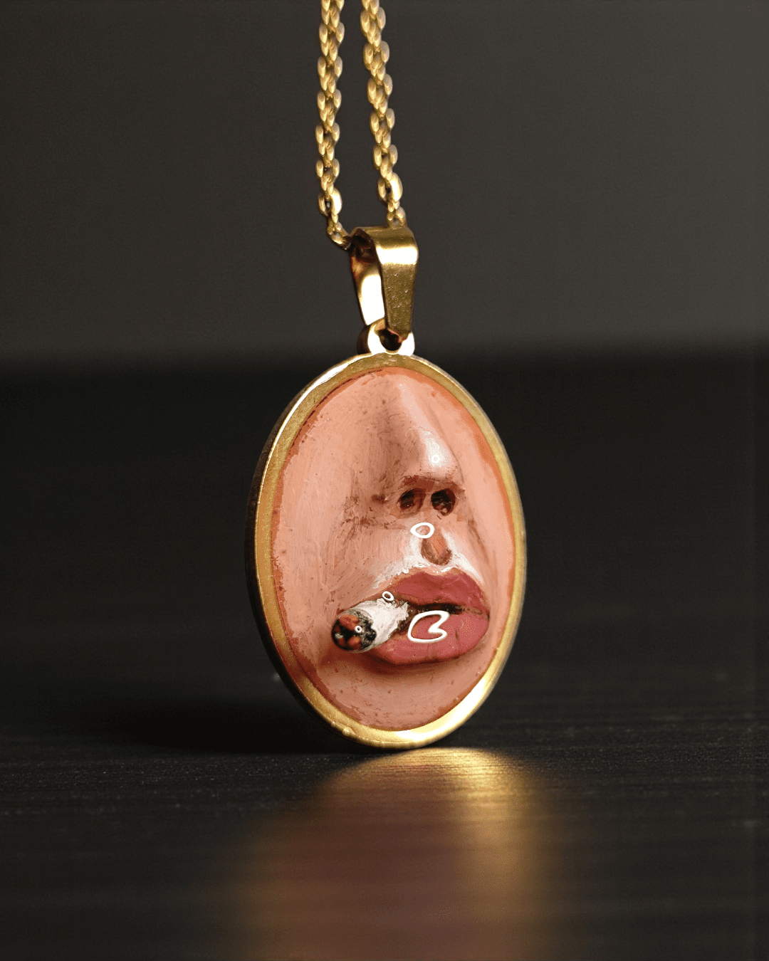 Smoking Cigar Necklace – Handmade Clay & Resin Surreal Statement Jewelry, Sculptural Wearable Art with Stainless Steel Chain / Pendant - SAMA