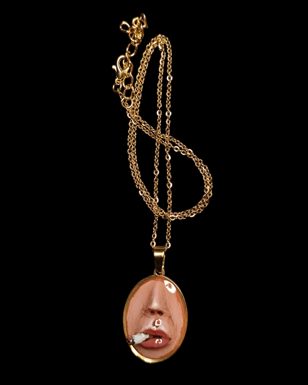 Smoking Cigar Necklace – Handmade Clay & Resin Surreal Statement Jewelry, Sculptural Wearable Art with Stainless Steel Chain / Pendant - SAMA