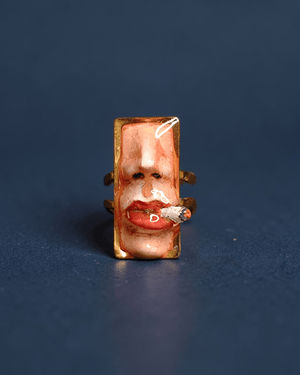 Smoking Cigar Ring – Handmade Clay & Resin Surreal Statement Jewelry, Sculptural Wearable Art with Adjustable Stainless Steel Band - SAMA