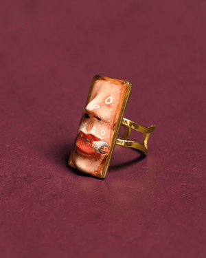 Smoking Cigar Ring – Handmade Clay & Resin Surreal Statement Jewelry, Sculptural Wearable Art with Adjustable Stainless Steel Band - SAMA