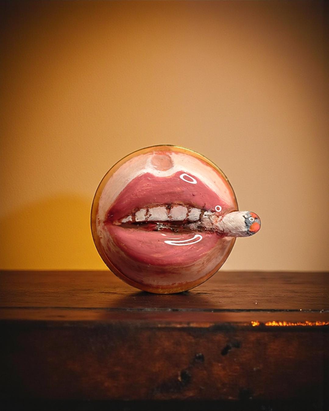 Smoking Cigar Ring – Handmade Clay & Resin Surreal Statement Jewelry, Sculptural Wearable Art with Adjustable Stainless Steel Band