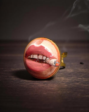Smoking Cigar Ring – Handmade Clay & Resin Surreal Statement Jewelry, Sculptural Wearable Art with Adjustable Stainless Steel Band