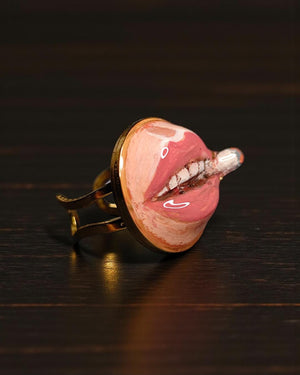 Smoking Cigar Ring – Handmade Clay & Resin Surreal Statement Jewelry, Sculptural Wearable Art with Adjustable Stainless Steel Band