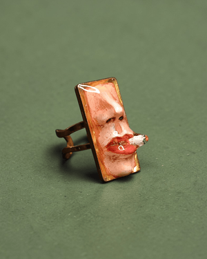 Smoking Cigar Ring – Handmade Clay & Resin Surreal Statement Jewelry, Sculptural Wearable Art with Adjustable Stainless Steel Band - SAMA