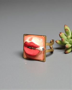 Smoking Cigar Ring – Handmade Clay & Resin Surreal Statement Jewelry with Adjustable Stainless Steel Band - SAMA