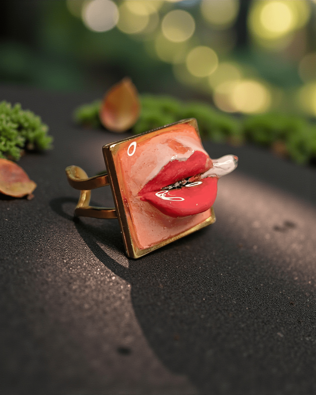Smoking Cigar Ring – Handmade Clay & Resin Surreal Statement Jewelry with Adjustable Stainless Steel Band - SAMA