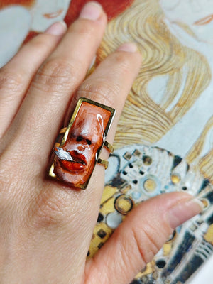 Smoking Cigar Ring – Handmade Clay & Resin Surreal Statement Jewelry with Adjustable Stainless Steel Band - SAMA