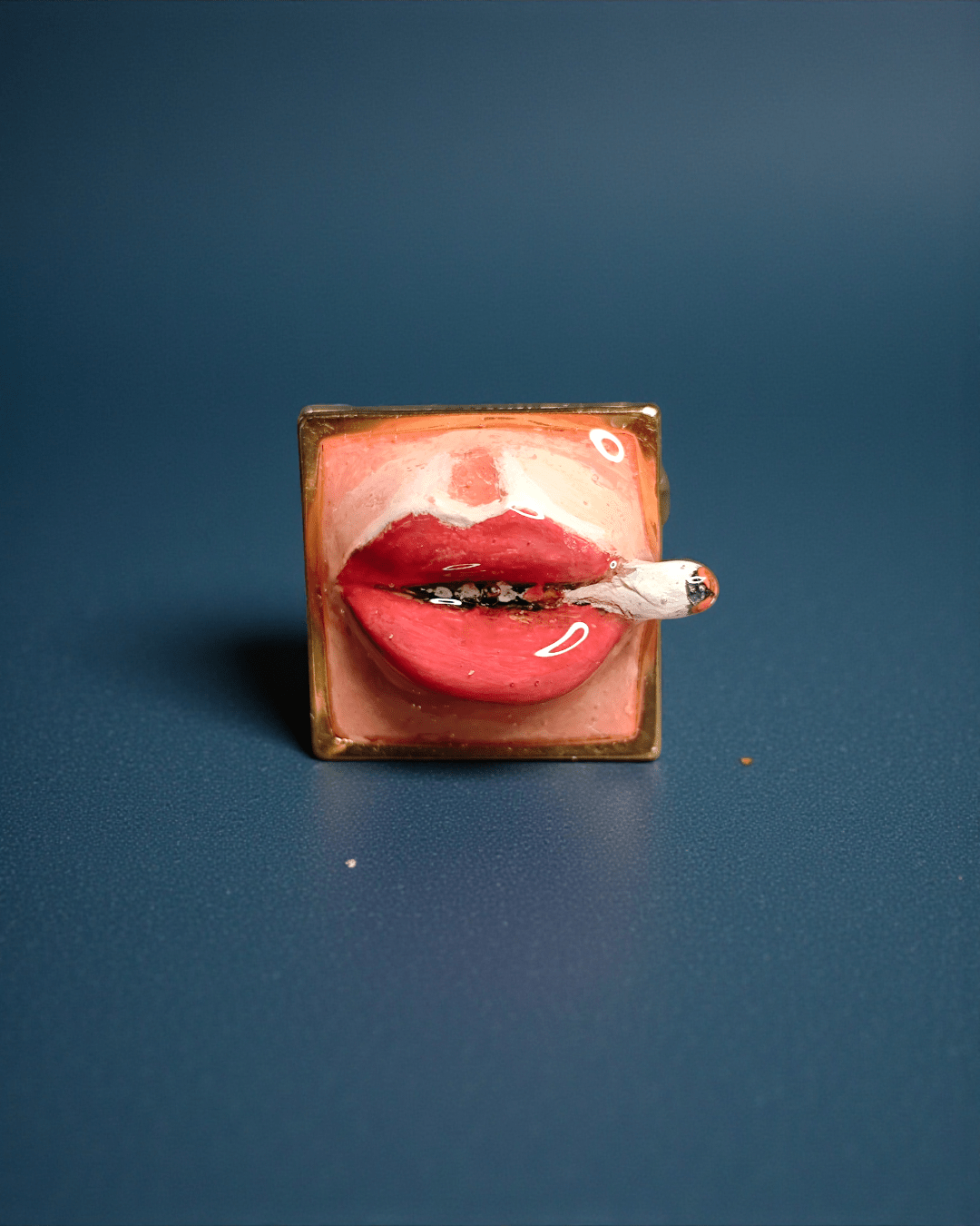 Smoking Cigar Ring – Handmade Clay & Resin Surreal Statement Jewelry with Adjustable Stainless Steel Band - SAMA