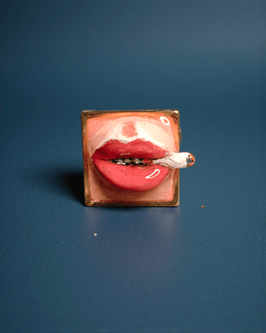 Smoking Cigar Ring – Handmade Clay & Resin Surreal Statement Jewelry with Adjustable Stainless Steel Band - SAMA