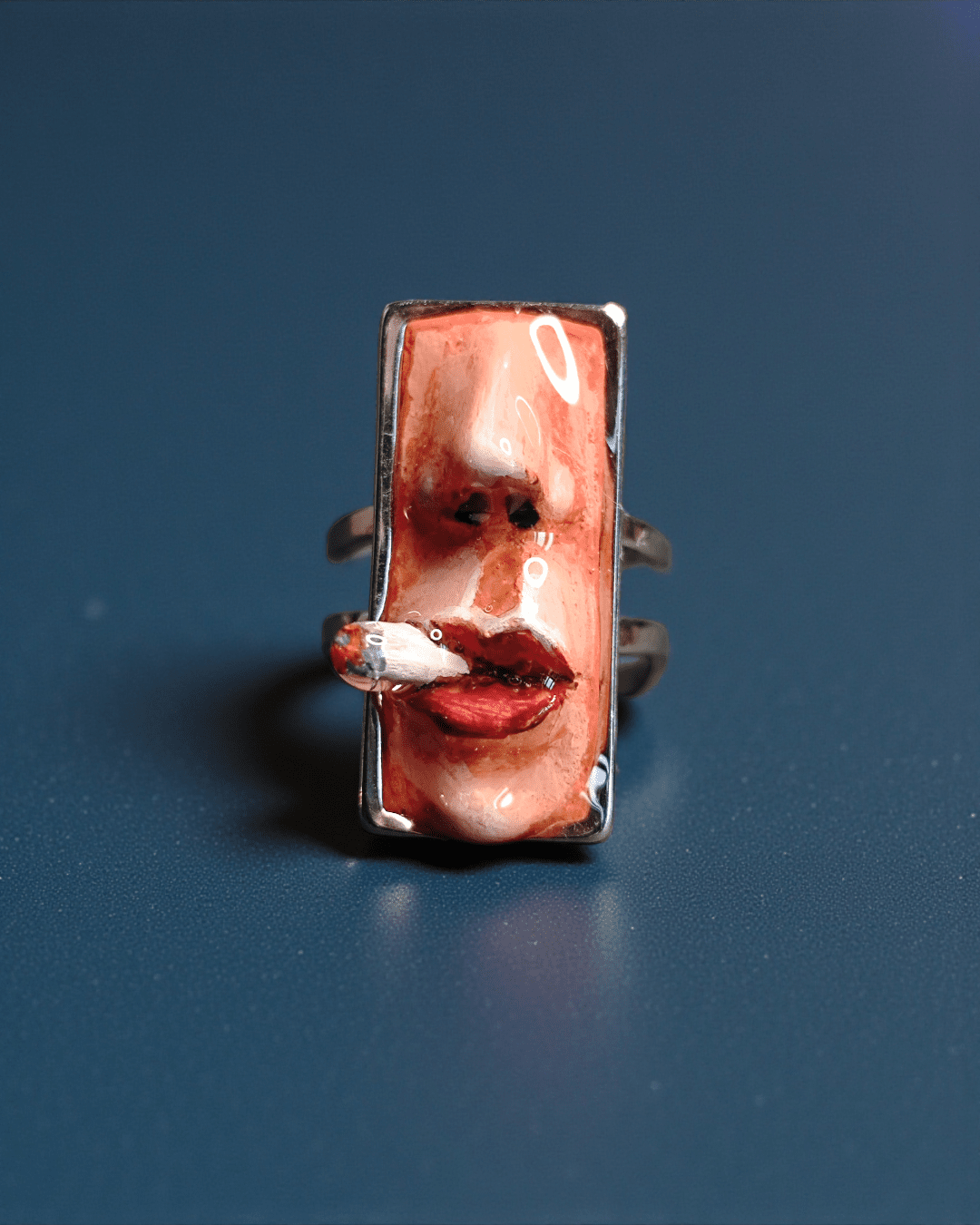 Smoking Cigar Ring – Handmade Clay & Resin Surreal Statement Jewelry with Adjustable Stainless Steel Band - SAMA