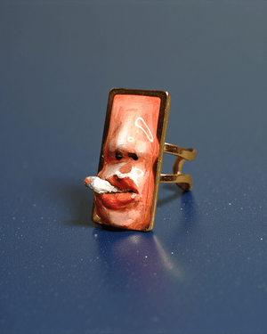 Smoking Cigar Ring – Handmade Clay & Resin Surreal Statement Jewelry with Adjustable Stainless Steel Band - SAMA