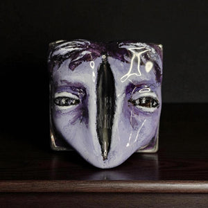 Split Face Glow Ring – Handmade Clay Statement Jewelry with Glowing Gap, Surreal Wearable Art on Adjustable Stainless Steel Band OOAK
