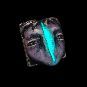 Split Face Glow Ring – Handmade Clay Statement Jewelry with Glowing Gap, Surreal Wearable Art on Adjustable Stainless Steel Band OOAK