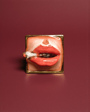 Square Smoking Cigar Ring – Handmade Clay & Resin Surreal Statement Jewelry with Adjustable Stainless Steel Band - SAMA
