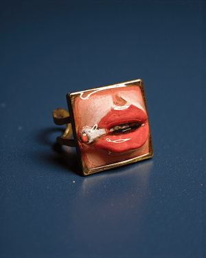 Square Smoking Cigar Ring – Handmade Clay & Resin Surreal Statement Jewelry with Adjustable Stainless Steel Band - SAMA
