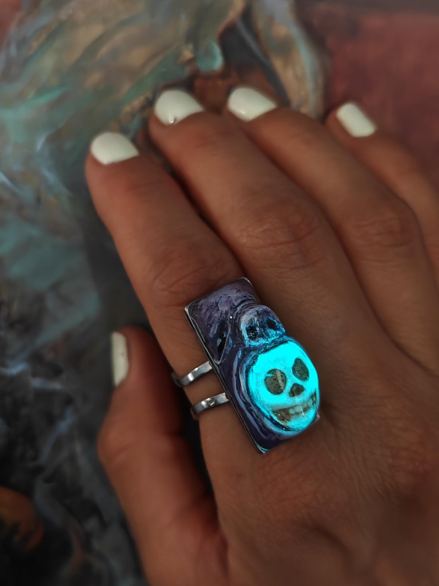 Surreal Statement Ring – Handmade Clay & Resin Wearable Art, Dark Fantasy Sculptural Jewelry on Adjustable Stainless Steel Band OOAK