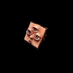 Third Eye Ring – Handmade Clay & Resin Surreal Face Jewelry, Mystical Sculptural Statement Art on Adjustable Stainless Steel Band