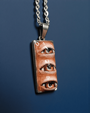 Three Eyes Necklace – Handmade Clay & Resin Surreal Statement Jewelry, Sculptural Fantasy Wearable Art with Stainless Steel Chain / Pendant - SAMA
