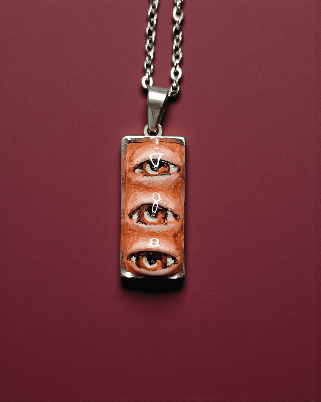 Three Eyes Necklace – Handmade Clay & Resin Surreal Statement Jewelry, Sculptural Fantasy Wearable Art with Stainless Steel Chain / Pendant - SAMA