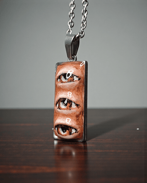 Three Eyes Necklace – Handmade Clay & Resin Surreal Statement Jewelry, Sculptural Fantasy Wearable Art with Stainless Steel Chain / Pendant - SAMA