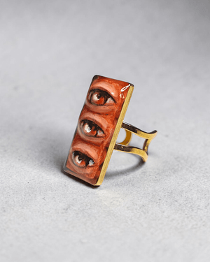 Three Eyes Ring – Handmade Clay & Resin Surreal Statement Jewelry with Adjustable Stainless Steel Band - SAMA