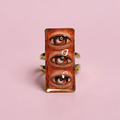 Three Eyes Ring – Handmade Clay & Resin Surreal Statement Jewelry with Adjustable Stainless Steel Band - SAMA