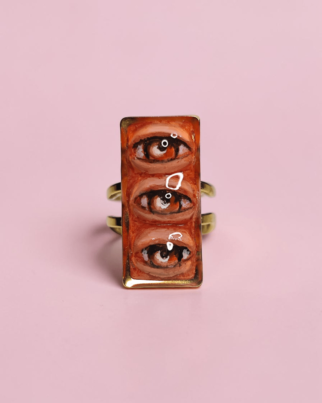 Three Eyes Ring – Handmade Clay & Resin Surreal Statement Jewelry with Adjustable Stainless Steel Band - SAMA