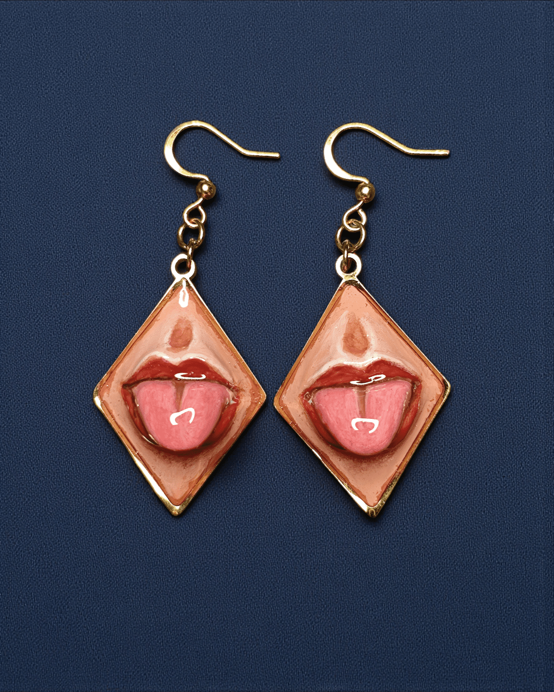 Tongue Coming Out Earrings – Handmade Clay & Resin Surreal Statement Jewelry, Sculptural Fantasy Wearable Art with Stainless Steel Hooks - SAMA