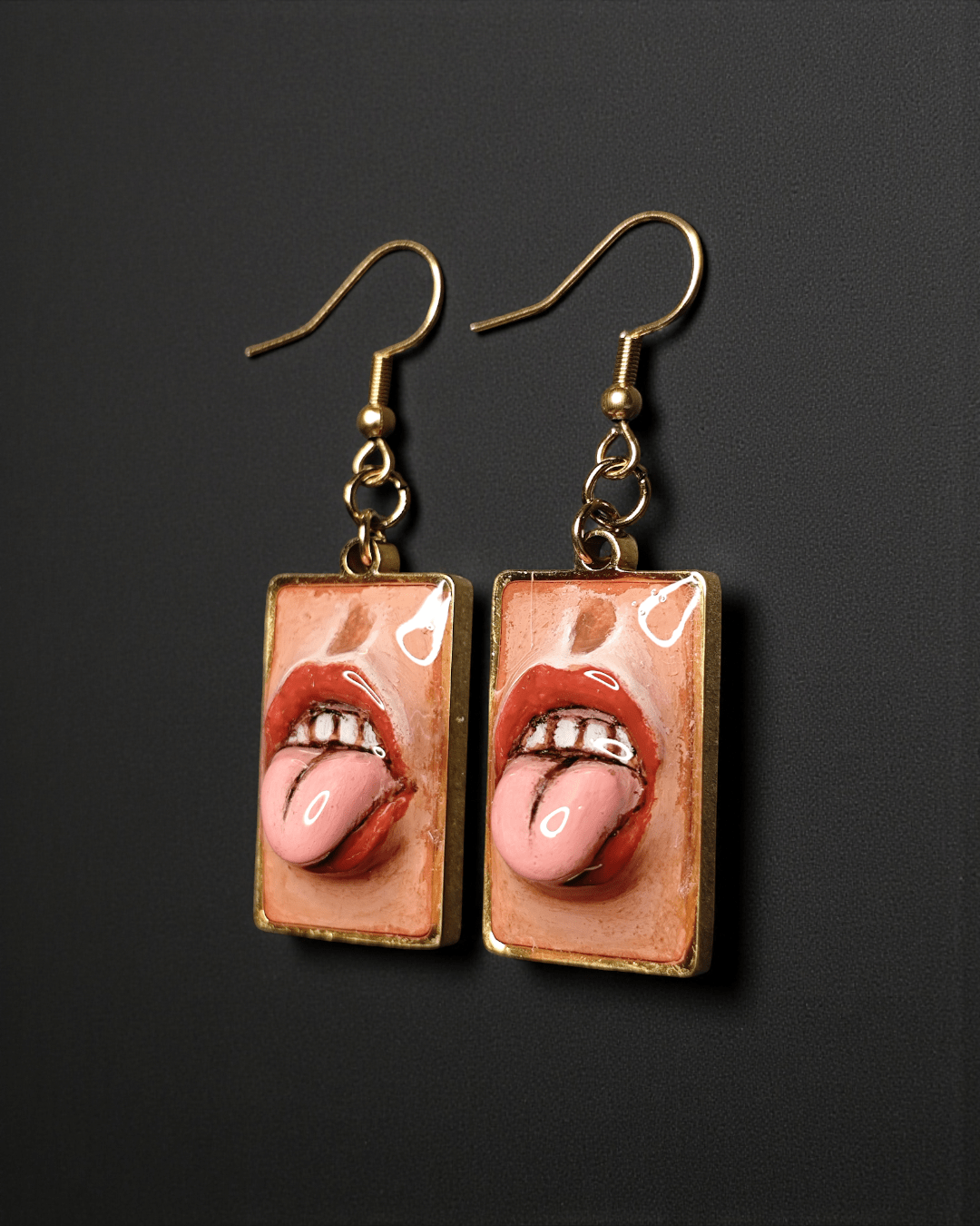 Tongue Coming Out Earrings – Handmade Clay & Resin Surreal Statement Jewelry, Sculptural Fantasy Wearable Art with Stainless Steel Hooks - SAMA