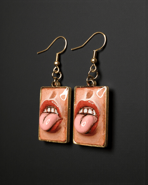 Tongue Coming Out Earrings – Handmade Clay & Resin Surreal Statement Jewelry, Sculptural Fantasy Wearable Art with Stainless Steel Hooks - SAMA
