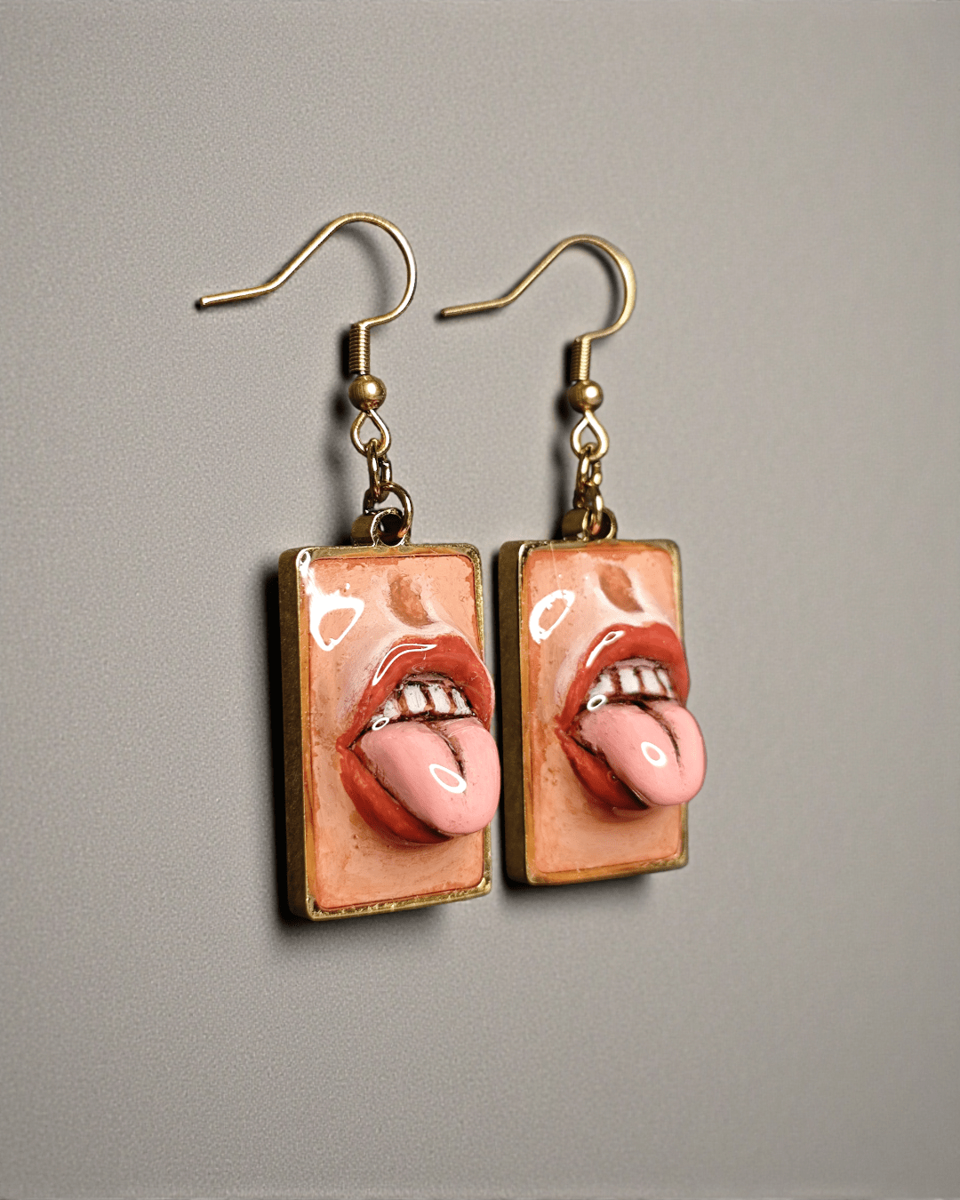 Tongue Coming Out Earrings – Handmade Clay & Resin Surreal Statement Jewelry, Sculptural Fantasy Wearable Art with Stainless Steel Hooks - SAMA