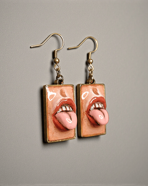 Tongue Coming Out Earrings – Handmade Clay & Resin Surreal Statement Jewelry, Sculptural Fantasy Wearable Art with Stainless Steel Hooks - SAMA