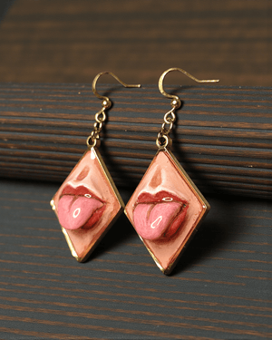 Tongue Coming Out Earrings – Handmade Clay & Resin Surreal Statement Jewelry, Sculptural Fantasy Wearable Art with Stainless Steel Hooks - SAMA