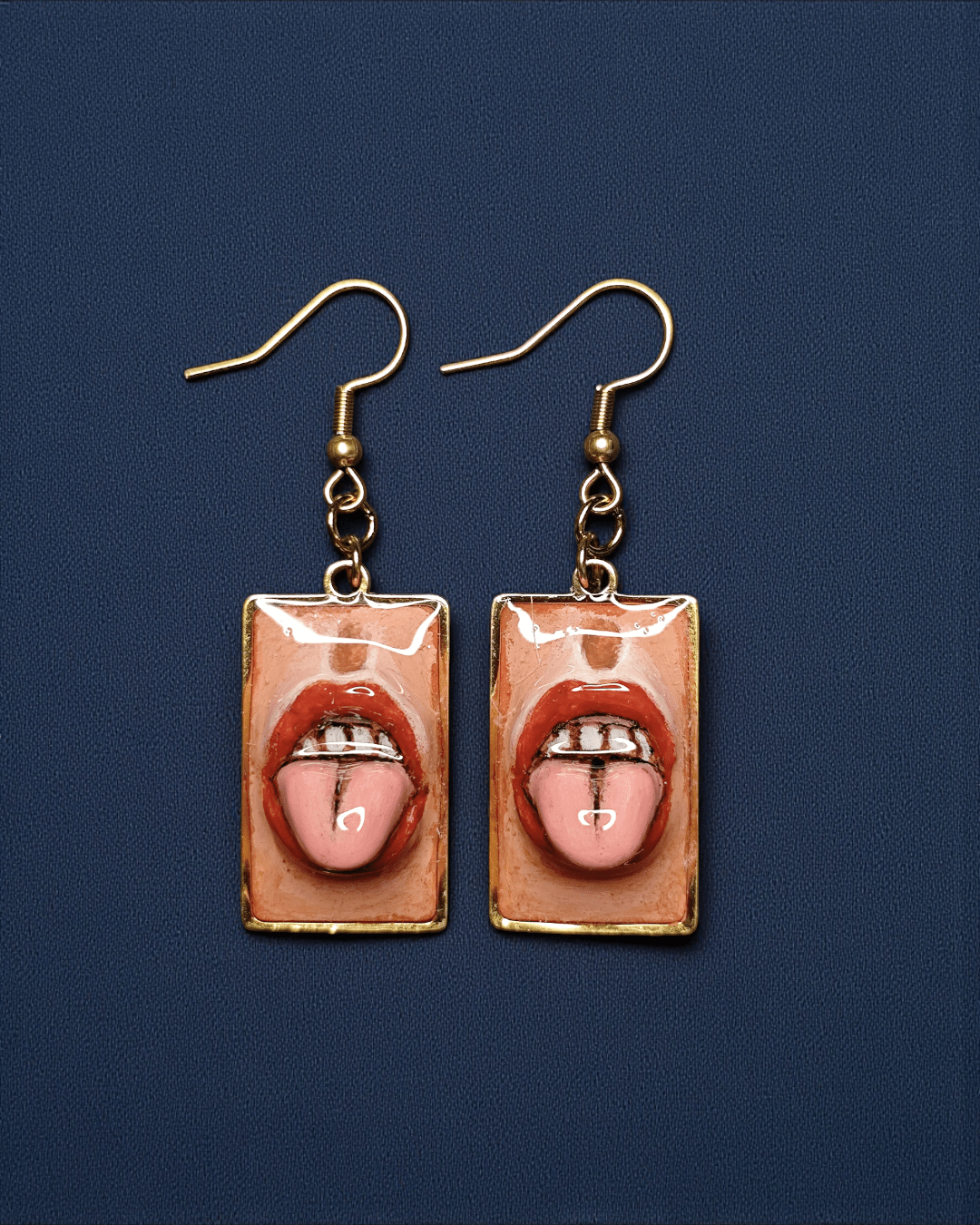 Tongue Coming Out Earrings – Handmade Clay & Resin Surreal Statement Jewelry, Sculptural Fantasy Wearable Art with Stainless Steel Hooks - SAMA
