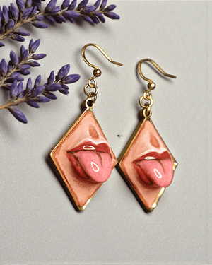 Tongue Coming Out Earrings – Handmade Clay & Resin Surreal Statement Jewelry, Sculptural Fantasy Wearable Art with Stainless Steel Hooks - SAMA