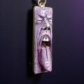 Tongue Out Face Necklace – Handmade Clay & Resin Surreal Statement Jewelry, Purple Sculptural Wearable Art with Sterling Silver S925 Pendant