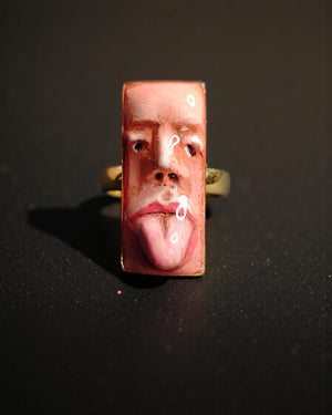 Tongue Out Face Ring – Handmade Clay & Resin Surreal Statement Jewelry, Sculptural Wearable Art with Sterling Silver S925 Band