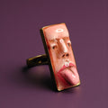 Tongue Out Face Ring – Handmade Clay & Resin Surreal Statement Jewelry, Sculptural Wearable Art with Sterling Silver S925 Band