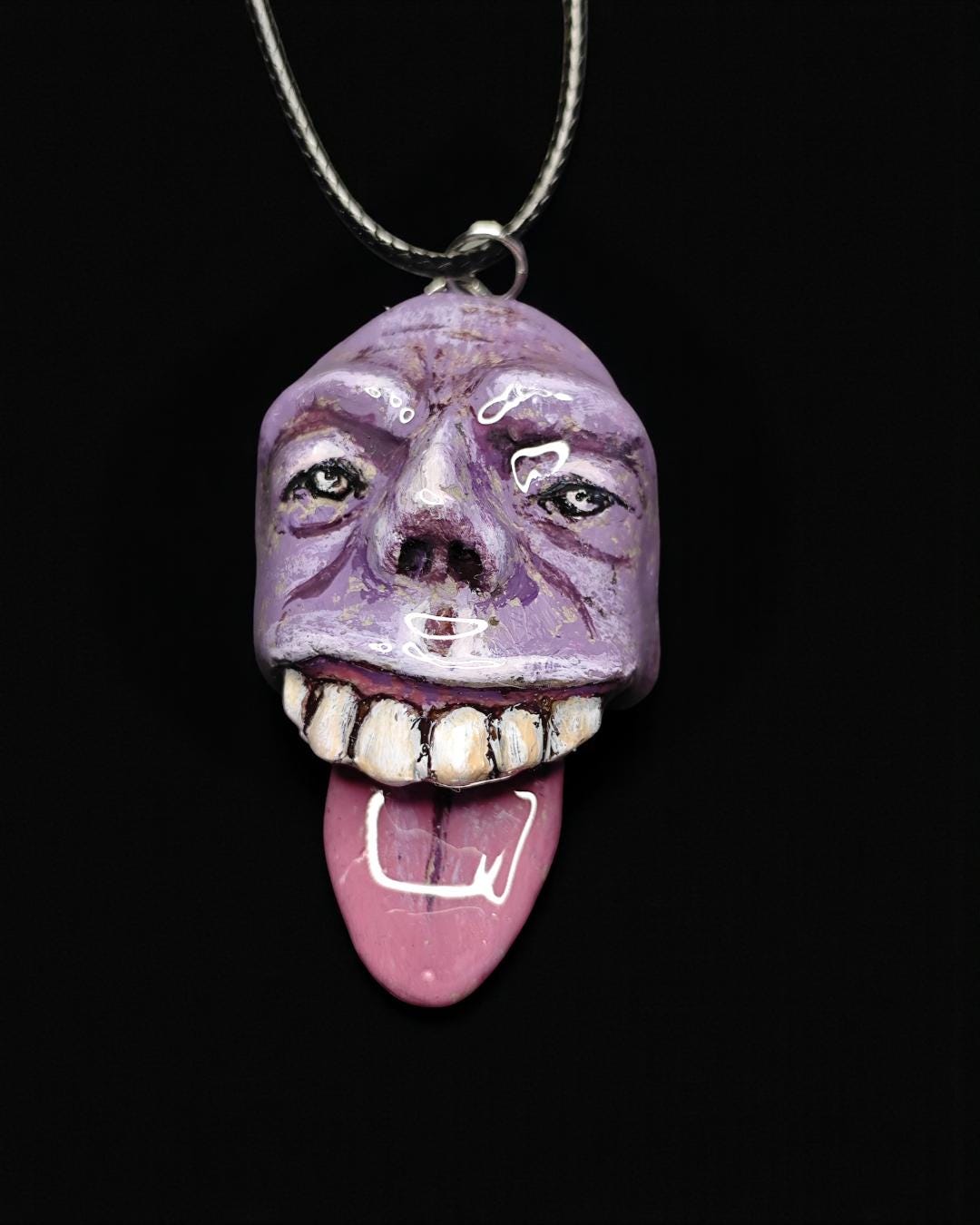 Tongue Out Necklace – Handmade Clay & Resin Surreal Statement Jewelry, Sculptural Fantasy Wearable Art OOAK