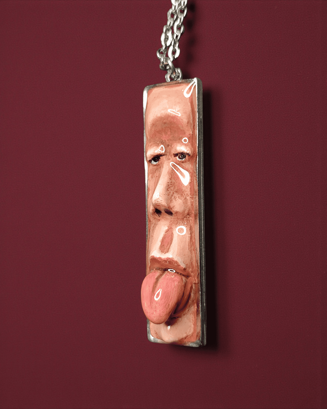 Tongue Out Necklace – Handmade Clay & Resin Surreal Statement Jewelry, Sculptural Fantasy Wearable Art with Stainless Steel Chain / Pendant - SAMA