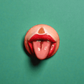 Tongue Out Pin Button – Handmade Clay & Resin Surreal Wearable Art with Stainless Steel Pin Back - SAMA