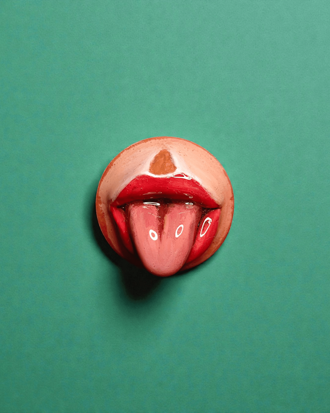 Tongue Out Pin Button – Handmade Clay & Resin Surreal Wearable Art with Stainless Steel Pin Back - SAMA