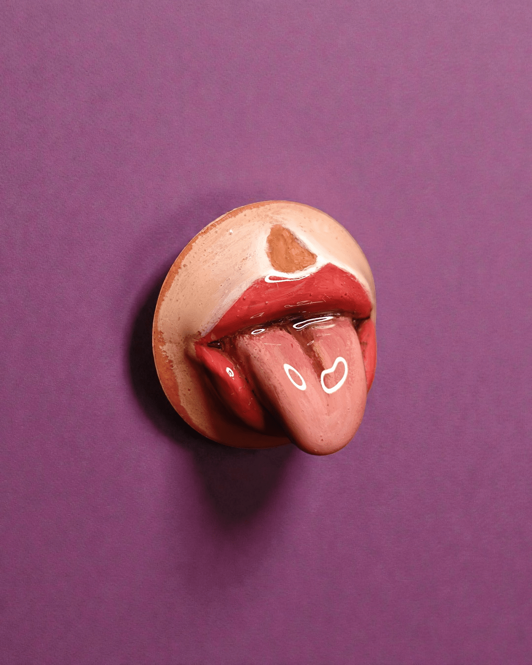 Tongue Out Pin Button – Handmade Clay & Resin Surreal Wearable Art with Stainless Steel Pin Back - SAMA